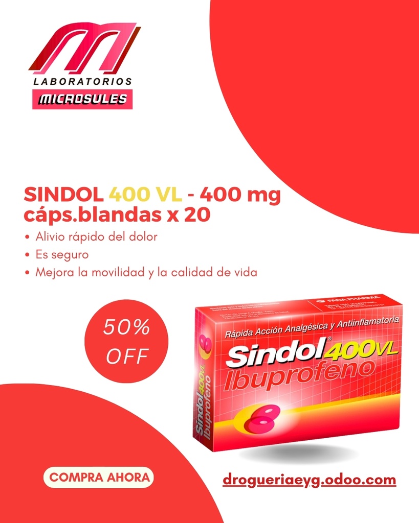 SINDOL 400 VL - 400 mg cáps.blandas x 20 - Microsules Arg.