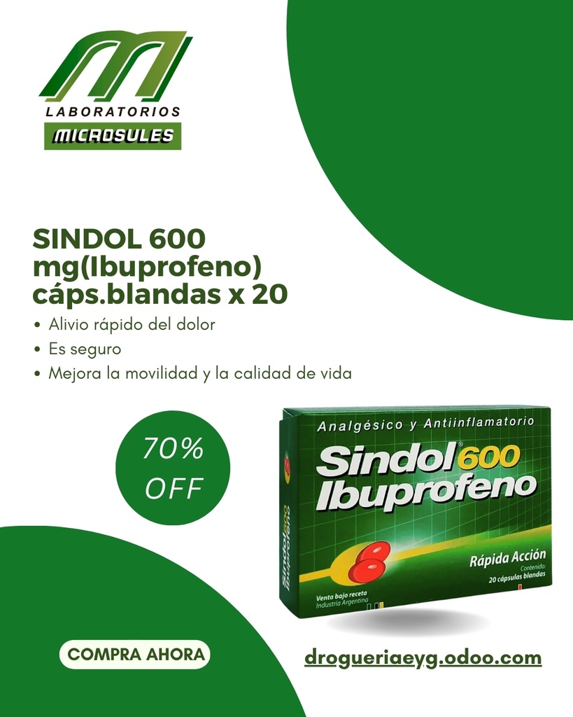 SINDOL 600 mg(Ibuprofeno) cáps.blandas x 20 - Microsules Arg.