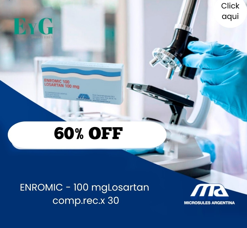 ENROMIC - 100 mgLosartan  comp.rec.x 30 - Microsules Arg.