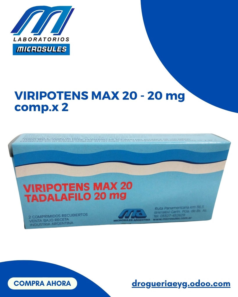 VIRIPOTENS MAX 20 - 20 mg comp.x 2 - Microsules Arg.