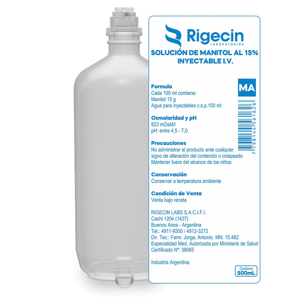 SOLUC. DE MANITOL AL 15% RIGECIN - 12 sach. x 500ml - Rigecin