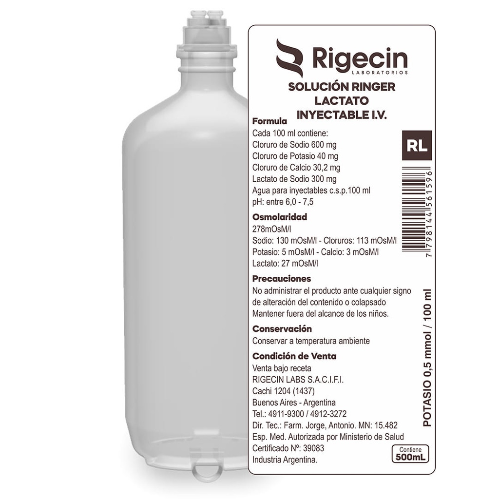 SOLUC. RINGER LACTATO RIGECIN - sach. x 500 ml x 12 - Rigecin