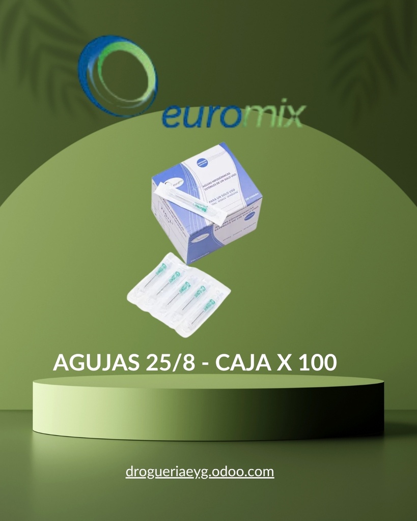 AGUJAS 25/8 - CAJ X 100 - EUROMIX 