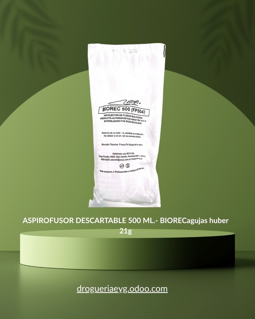 ASPIROFUSOR DESCARTABLE 500 ML.- BIORECagujas huber 21g