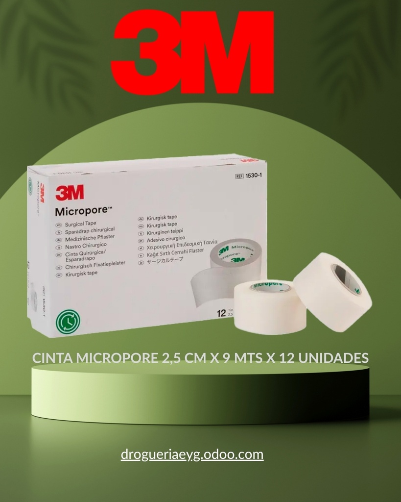 CINTA MICROPORE 2,5 CM X 9 MTS X 12 UN - 3M 