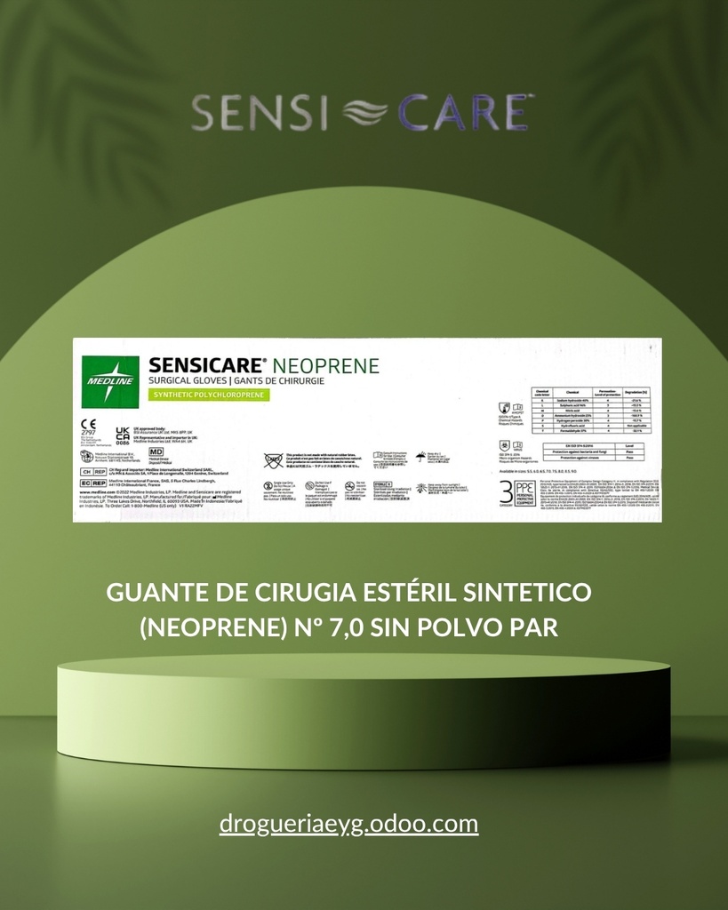 GUANTE DE CIRUGIA ESTÉRIL SINTETICO (NEOPRENE) Nº 7,0  SIN POLVO PAR - SENSI CARE