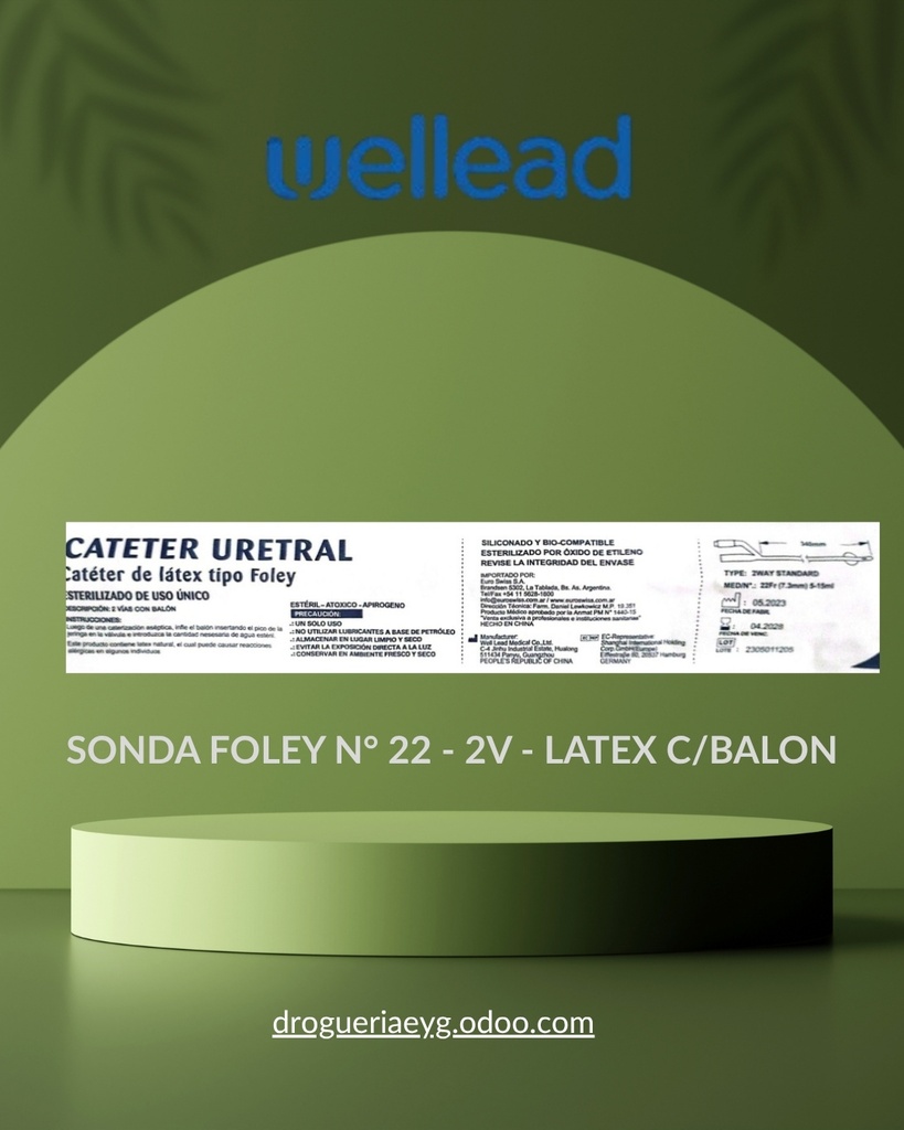 SONDA FOLEY N° 22 - 2V - LATEX  C/BALON - WELL LEAD 