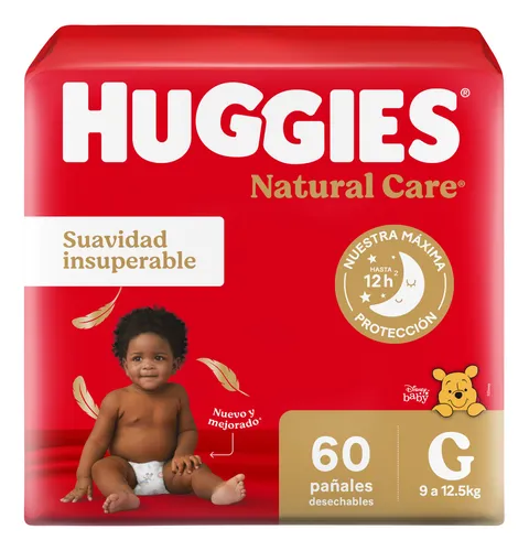 PAÑAL HUGGIES NATURAL CARE "G" x 60 U  + WIPES