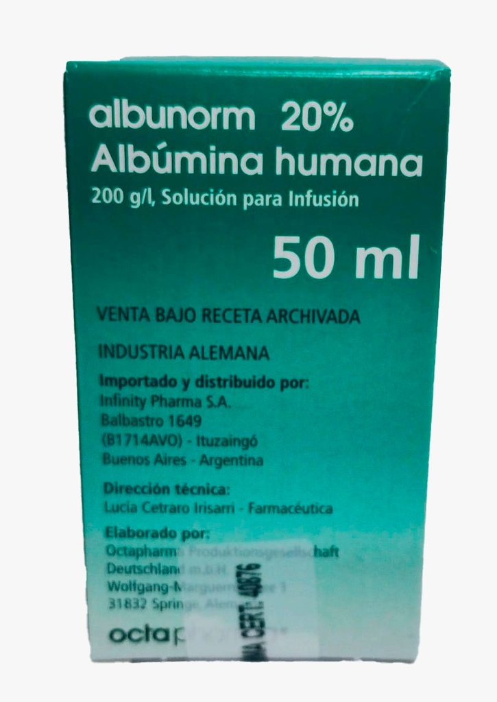 ALBUMINA HUMANA AMP 20% X 50 ML C/FRIO - INFINITY PHARMA