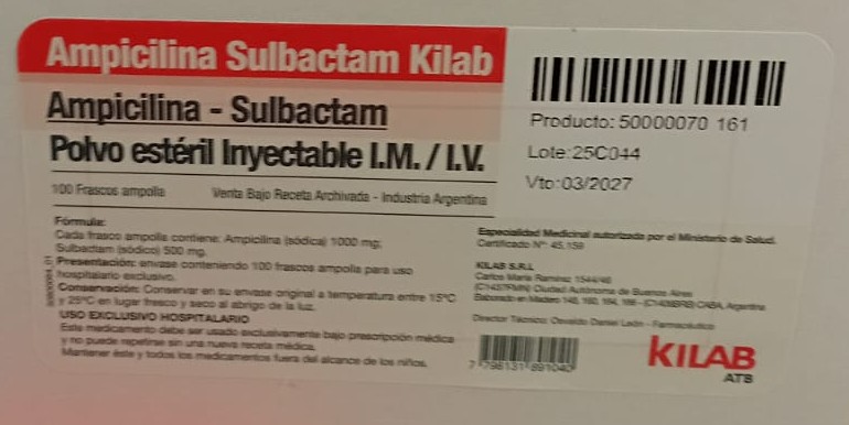 AMPICILINA + SULBACTAM F.A.1.5 GR - KILAB 