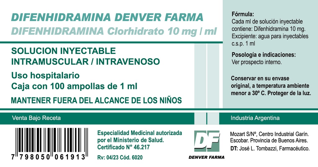 DIFENHIDRAMINA 10 MG/ML-DENVER FARMA