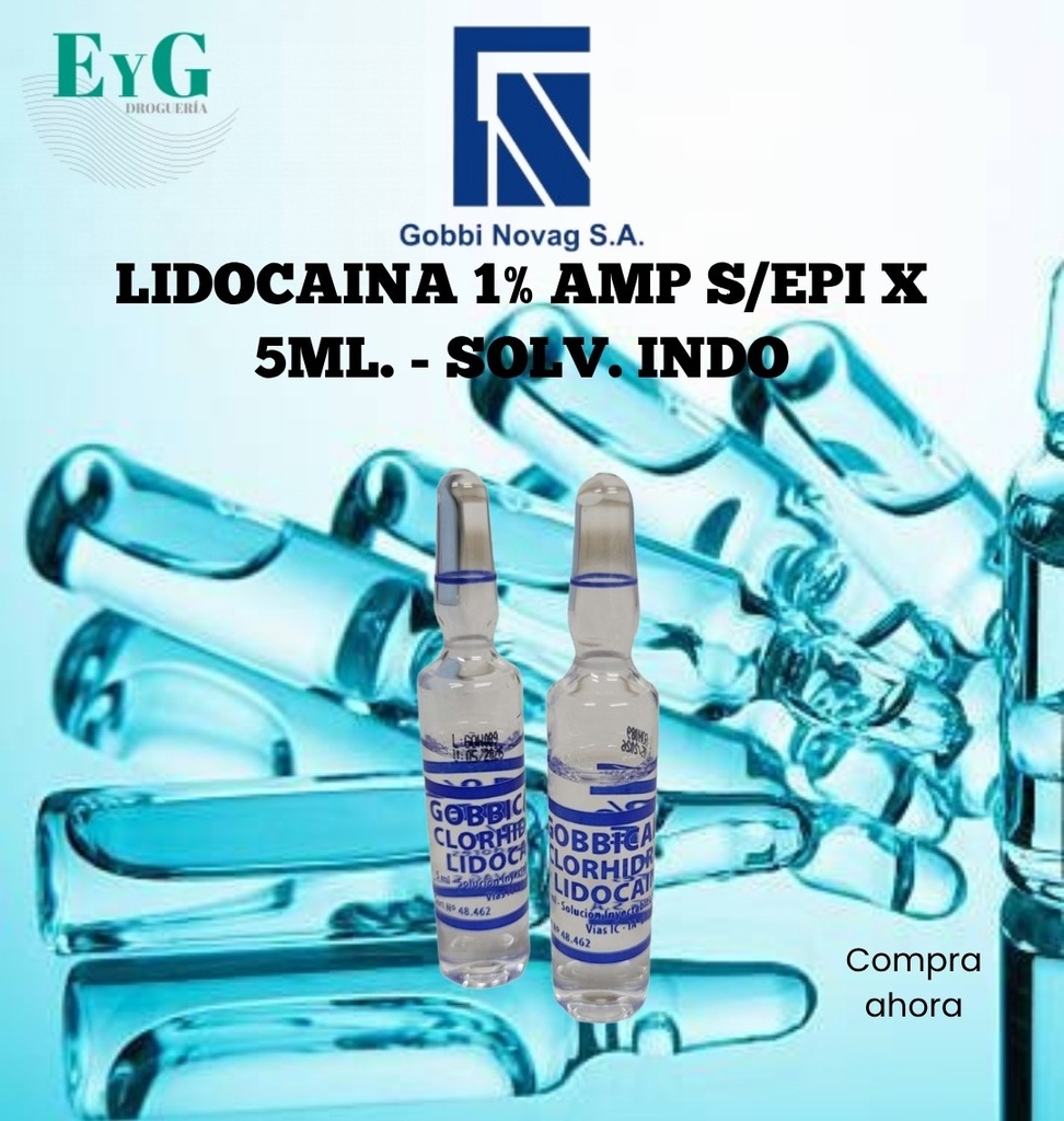 LIDOCAINA 1% AMP S/EPI X 5ML. - SOLV. INDO. - GOBBI 