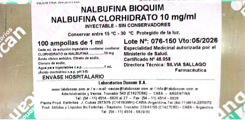 NALBUFINA 10MG X 1ML - DUNCAN - PSICO.