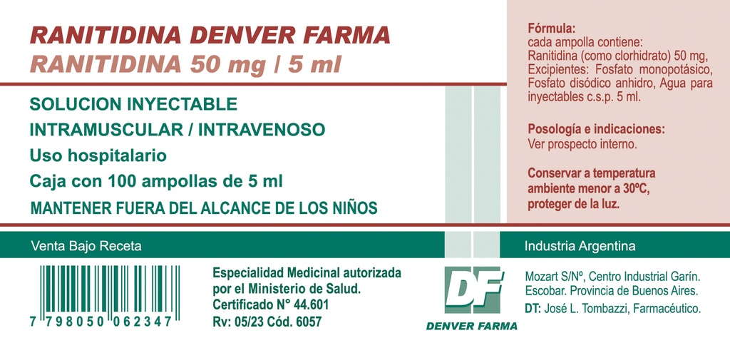 RANITIDINA AMP 50 MG 5ML - DENVER FARMA 
