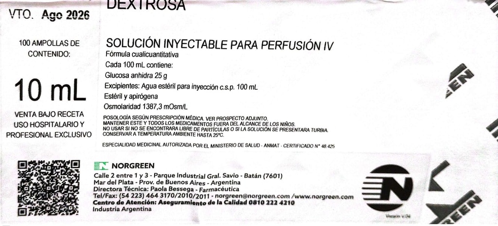 SOL.GLUCOS. AMP 25% (DEXTROSA)  - NORGREEN 