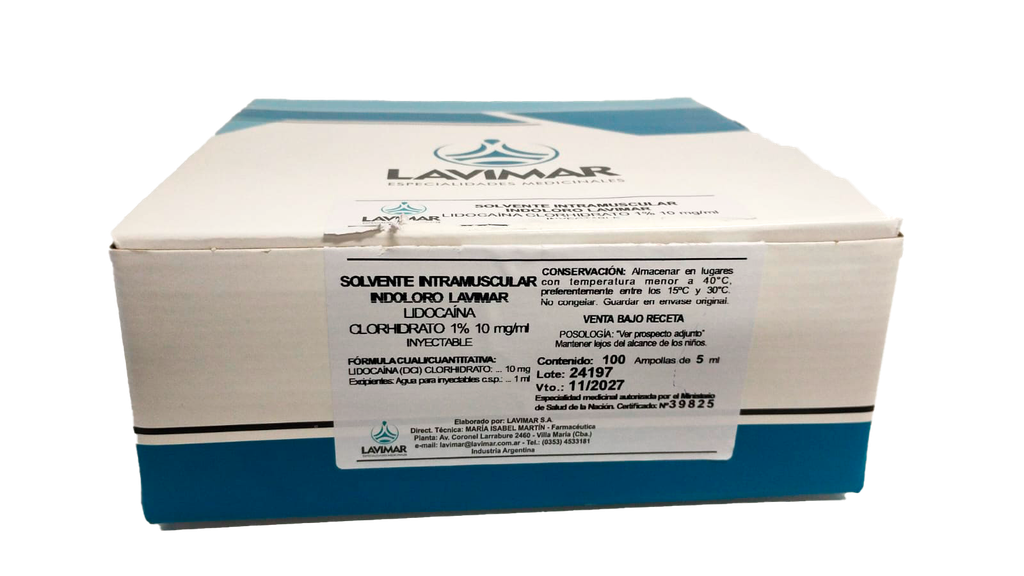 LIDOCAINA x 5 ml 1% S/E - LAVIMAR