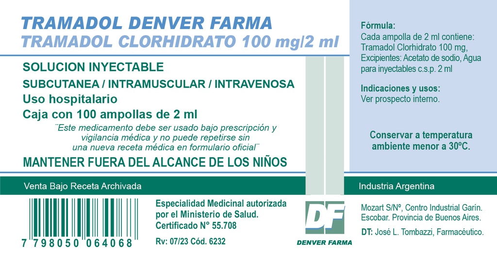 TRAMADOL 100MG/ 2ML - DENVER 