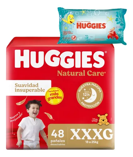 PAÑAL HUGGIES NATURAL CARE "XXXG" x 48 U + WIPES