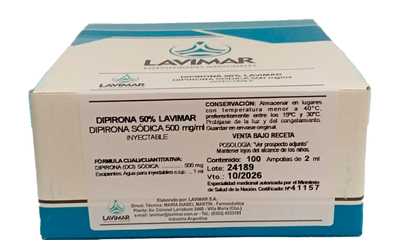 DIPIRONA 500gr AMP x 5ml. - LAVIMAR 