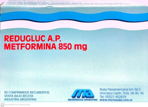 [AB36660] REDUGLUC A.P. - 850 mg comp.rec.AP x 30 - Microsules Arg.