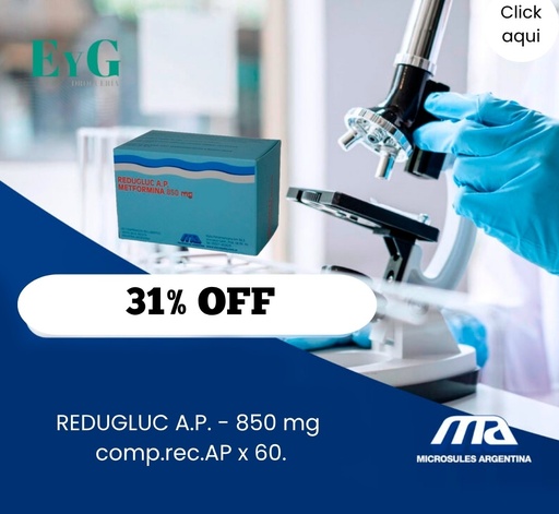 [AB36661] REDUGLUC A.P. - 850 mg comp.rec.AP x 60 - Microsules Arg.