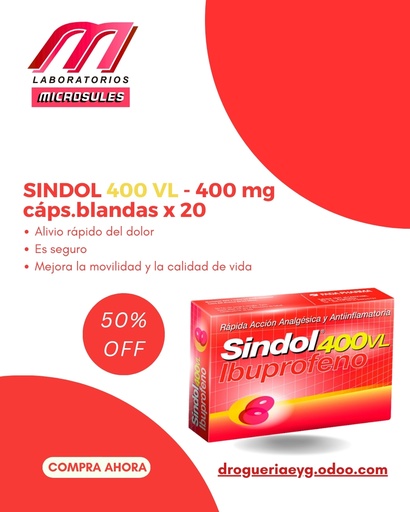 [AB43906] SINDOL 400 VL - 400 mg cáps.blandas x 20 - Microsules Arg.