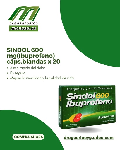 [AB45422] SINDOL 600 mg(Ibuprofeno) cáps.blandas x 20 - Microsules Arg.