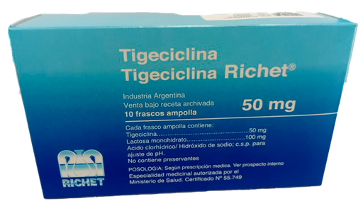 [AB49913] TIGECICLINA LIOFILIZADO RICHET - 50 mg iny.f.a.x 10 - Richet T/A