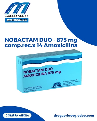 [AB54158] NOBACTAM DUO - 875 mg comp.rec.x 14 Amoxicilina - Microsules Arg.