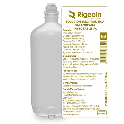[AB60964] SOLUC. ELECTROLITICA BALANCEADA RIGECIN - 12 sach. x 500ml - Rigecin