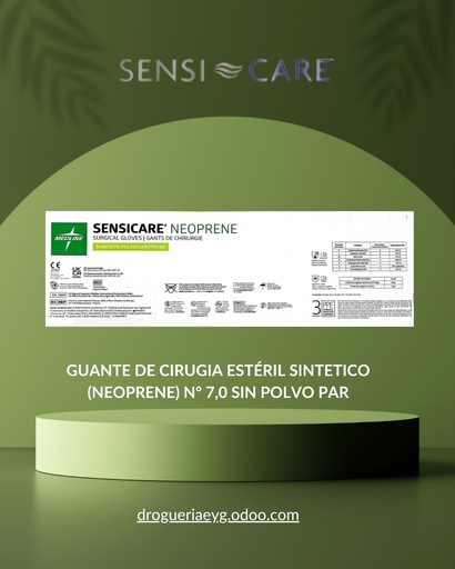 [12914] GUANTE DE CIRUGIA ESTÉRIL SINTETICO (NEOPRENE) Nº 7,0  SIN POLVO PAR - SENSI CARE