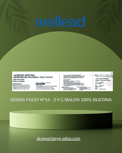 [11602] SONDA FOLEY N°16 - 2 V  C/BALON 100% SILICONA - WELL LEAD 