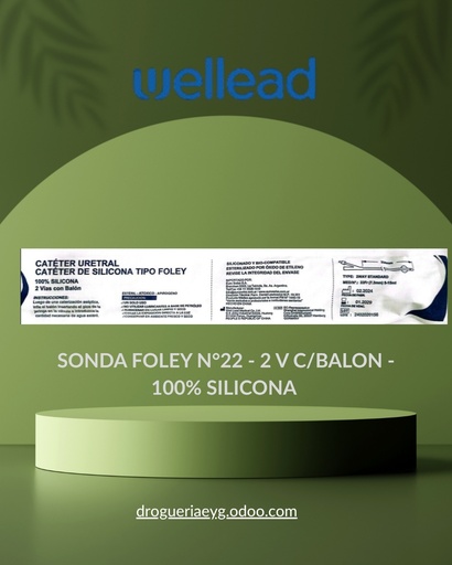 [11605] SONDA FOLEY N°22 - 2 V C/BALON - 100% SILICONA - WELL LEAD 