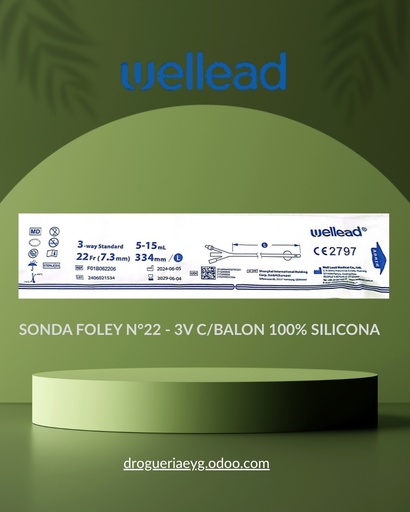 [12169] SONDA FOLEY N°22 - 3V  C/BALON 100% SILICONA - WELL LEAD 