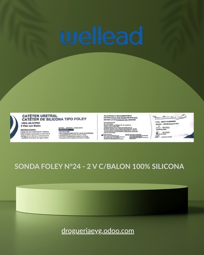 [11606] SONDA FOLEY N°24 - 2 V C/BALON 100% SILICONA - WELLEAD 