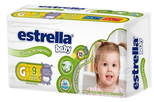 [12894] PAÑAL BABY CARICIAS ALG TALLE G X 9 U - ESTRELLA 