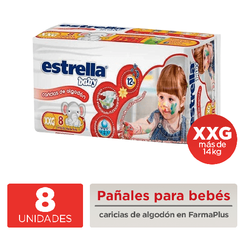 [12893] PAÑAL BABY CARICIAS DE ALGODON TALLE XXG X 8 U - ESTRELLA