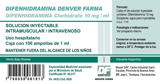 [10628] DIFENHIDRAMINA 10 MG/ML-DENVER FARMA