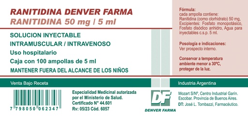 [12145] RANITIDINA AMP 50 MG 5ML - DENVER FARMA 