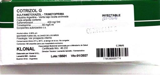 [11633] SULFAMETOXAZOL + TRIMETOPRIMA AMP X 5 ML AMP - KLONAL 