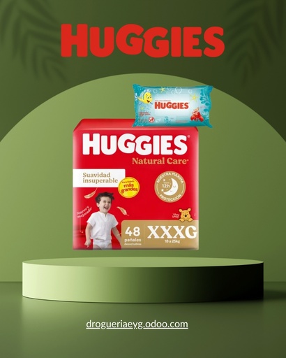 [13659] PAÑAL HUGGIES NATURAL CARE "XXXG" x 48 U + WIPES